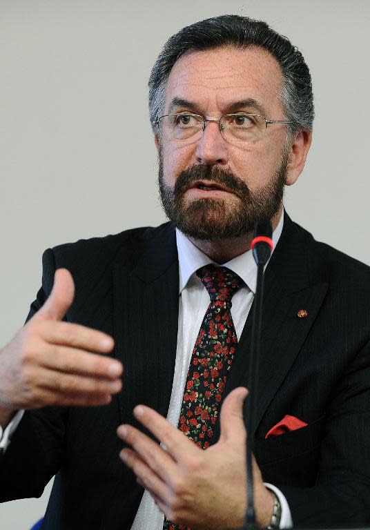 Rabbi David Rosen speaks during a press conference in Rome on October 13, 2010