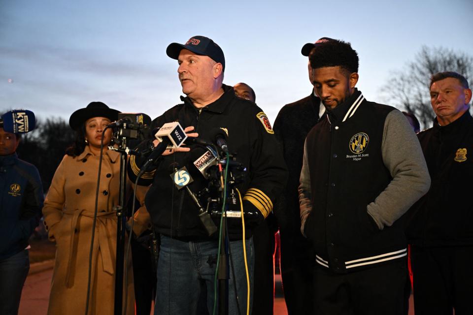 Baltimore Fire Department Chief James Wallace speaks at a press conference about the bridge collapse (AFP via Getty Images)