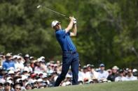 Jordan Spieth of the U.S. hits off the 12th tee during second round play of the 2018 Masters golf tournament at the Augusta National Golf Club in Augusta, Georgia, U.S., April 6, 2018. REUTERS/Mike Segar