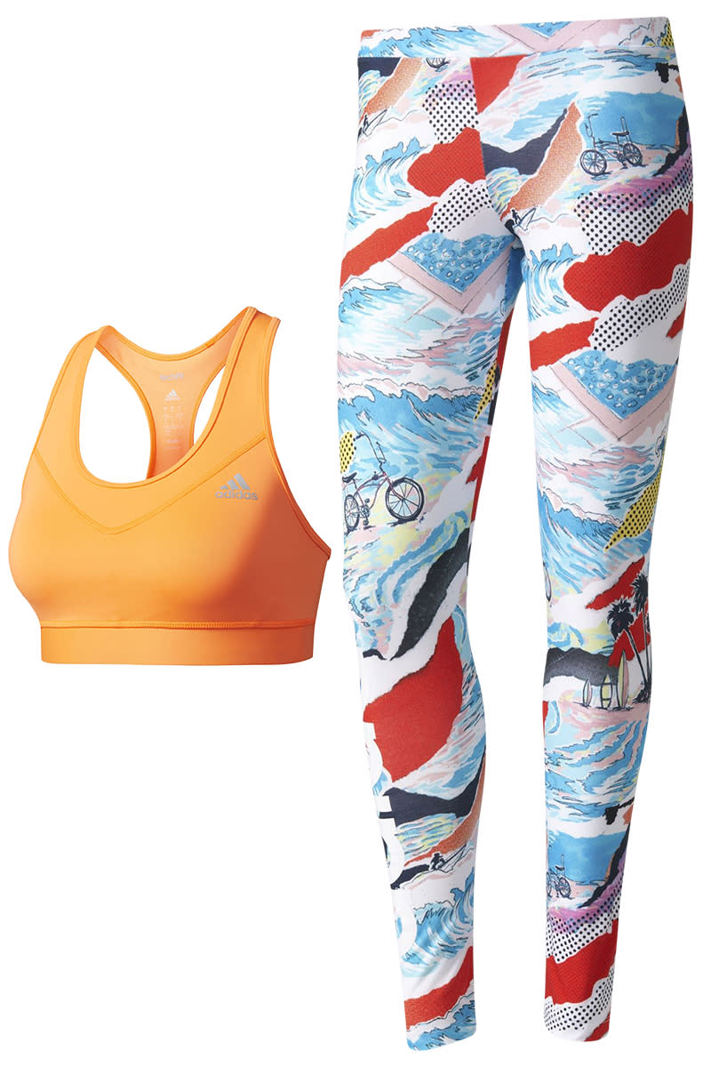 <p><strong>Shop the look:</strong> Adidas sports bra, $12 (originally $25); <a rel="nofollow noopener" href="http://www.adidas.com/us/techfit-bra/BK3533.html" target="_blank" data-ylk="slk:adidas.com;elm:context_link;itc:0;sec:content-canvas" class="link ">adidas.com</a>. Adida leggings, $35; <a rel="nofollow noopener" href="http://www.adidas.com/us/linear-leggings/BJ8359.html" target="_blank" data-ylk="slk:adidas.com;elm:context_link;itc:0;sec:content-canvas" class="link ">adidas.com</a>.</p>