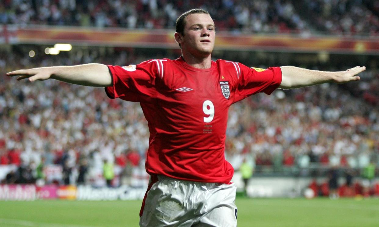 <span>Wayne Rooney celebrates his second goal for England in their 4-2 victory over Croatia in the Euros in June 2004.</span><span>Photograph: Ullstein Bild/Getty Images</span>