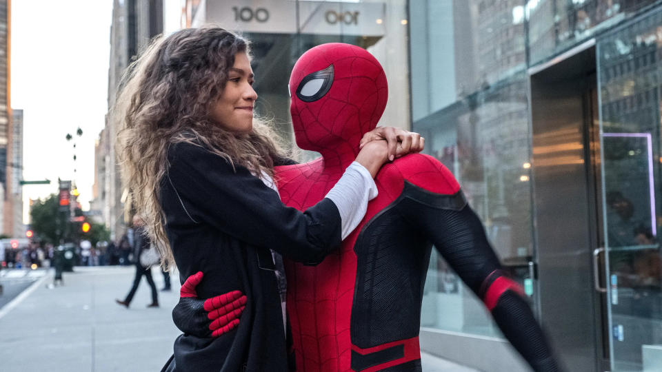 Zendaya and Tom Holland in 'Spider-Man: Far From Home'. (Credit: Marvel/Sony)