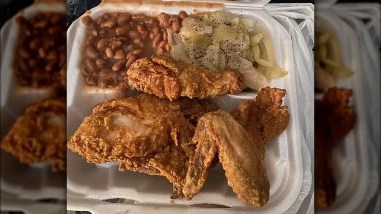 fried chicken meal with sides