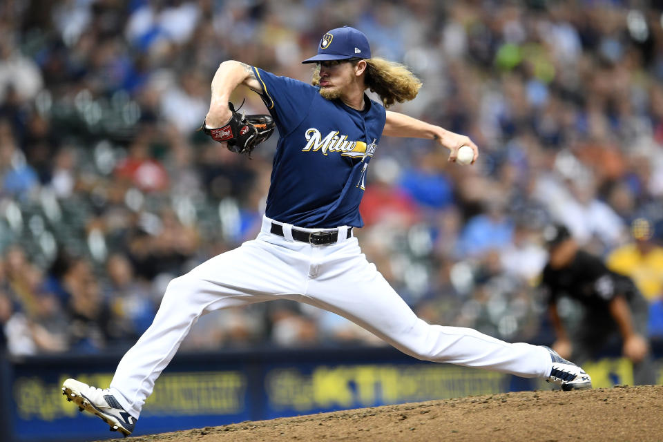 Josh Hader密爾瓦基釀酒人時期。(Photo by Stacy Revere/Getty Images)