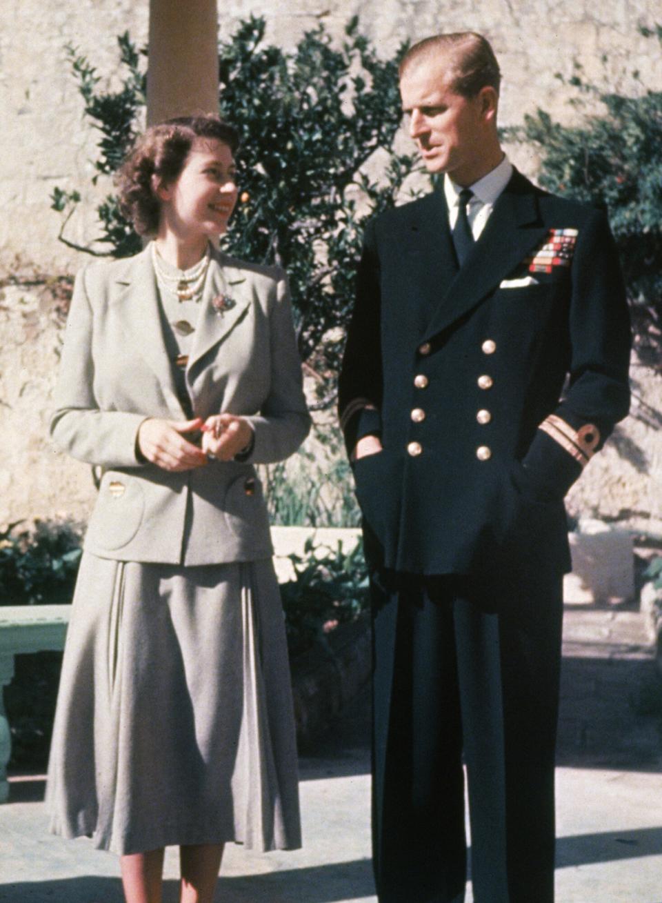 Princess Elizabeth and her husband Prince Philip, Duke of Edinburgh (1921 - 2021) at the Villa Guardamangia in Malta, where he is stationed with the Royal Navy, 23rd November 1949