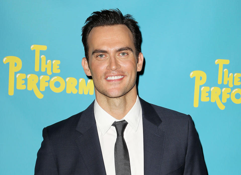 FILE - This Sept. 25, 2012 file image originally released by Starpix shows Cheyenne Jackson, a cast member in the Broadway play, "The Performers," during a photo call in New York. The play, also starring Ari Graynor, Daniel Breaker, Jenni Barber, Alicia Silverstone and Henry Winkler, opens at Longacre Theatre on Nov. 14. (AP Photo/Starpix, Amanda Schwab, file)