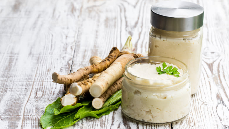 Spicy horseradish in a jar