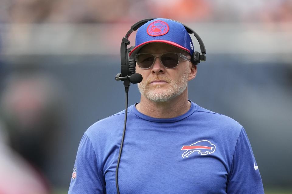 Buffalo Bills head coach Sean McDermott watches during the first half of an NFL preseason football game against the Chicago Bears, Saturday, Aug. 26, 2023, in Chicago. (AP Photo/Charles Rex Arbogast)