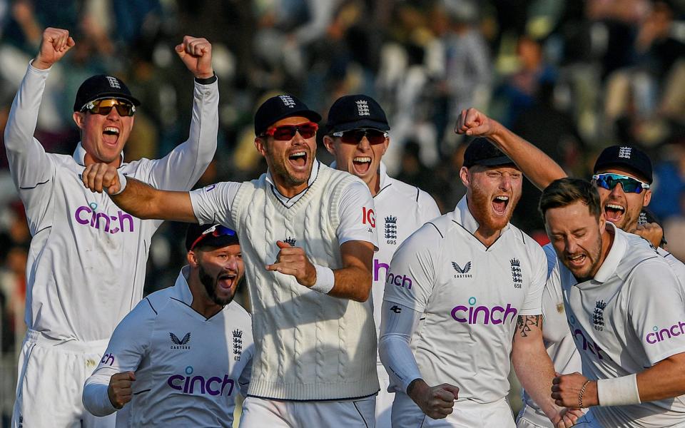 England celebrating in Rawalpindi — Pakistan vs England, day five live: score and latest updates - AAMIR QURESHI/Getty