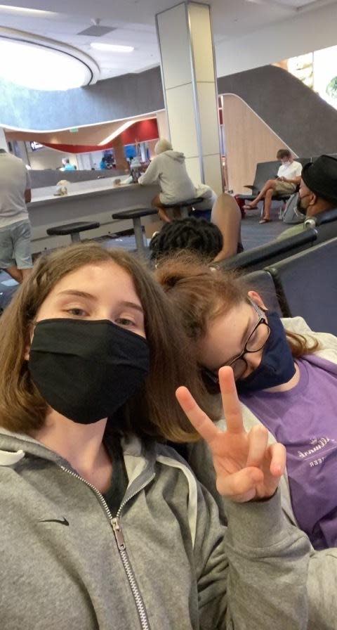 Both of Ken Novak's daughter's were left stranded in a Dallas, Texas, airport for 27 hours. / Credit: Ken Novak