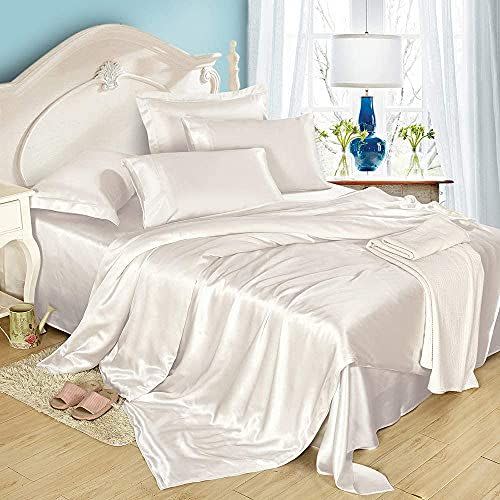 12) 4Pcs Silk Queen Bed Sheets