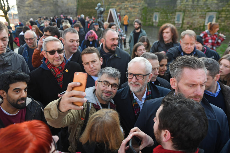 Labour leader Jeremy Corbyn has his photo taken with supporters in Nottingham, while on the General Election campaign trail.