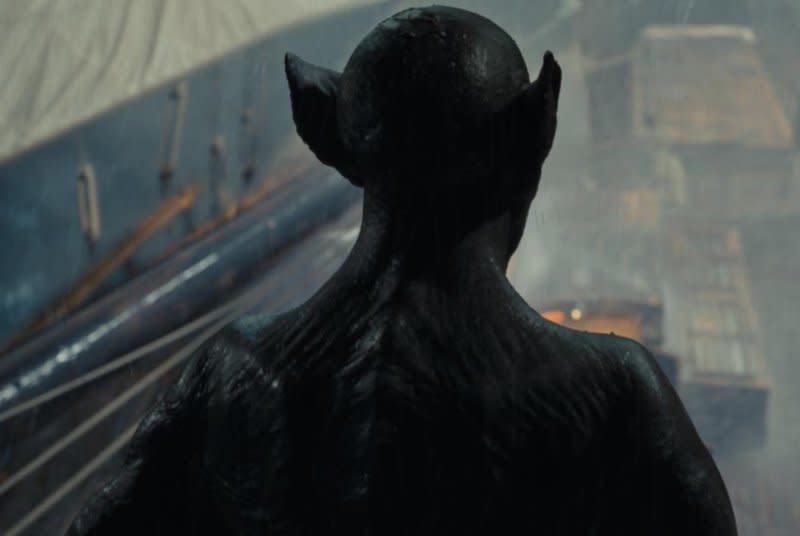 Dracula (Javier Botet) appears on deck of the Demeter. Photo courtesy of Universal Pictures and Amblin Entertainment