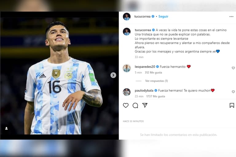 El mensaje del Tucu Correa tras quedar desafectado del Mundial de Qatar (Foto: Instagram @tucucorrea)