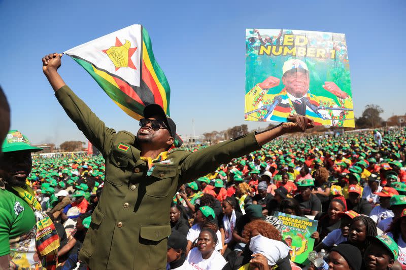 Zimbabwe's President Emmerson Mnangagwa attends a rally in Harare