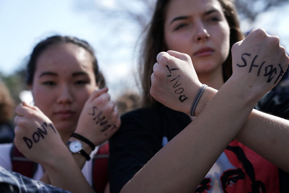 Students participate in a protest against gun violence February 21, 2018 on Capitol Hill in Washington, DC.