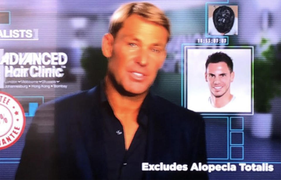 The Advanced Hair Studio ad featuring Shane Warne, pictured here playing during the third Test between England and New Zealand.