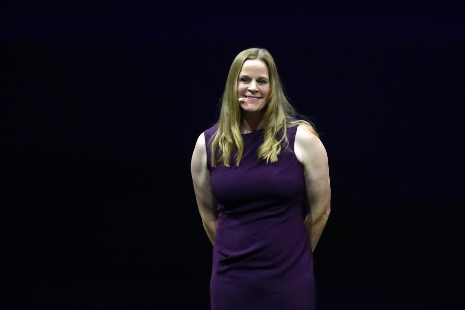 Cindy Parlow Cone, shown during the 2019 Women's World Cup draw, was named acting president of U.S. Soccer after Carlos Cordeiro resigned. (Photo by Dean Mouhtaropoulos/Getty Images)