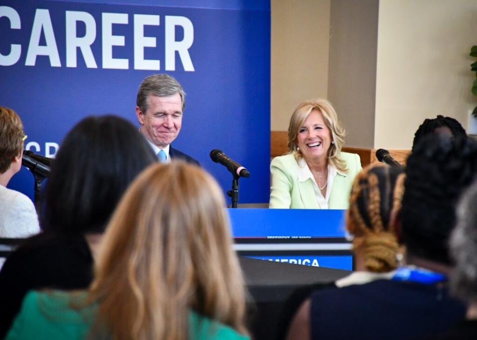 Gov. Roy Cooper and First Lady Dr. Jill Biden. (Emily Thomas/EducationNC)