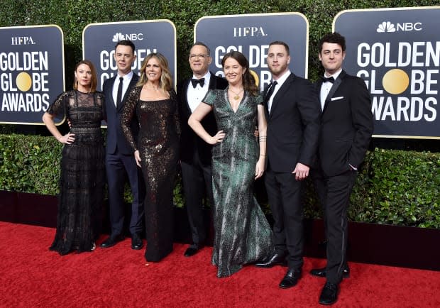 Samantha Bryant, Colin Hanks, Rita Wilson, Tom Hanks, Elizabeth Ann Hanks, Chet Hanks and Truman Theodore Hanks attend the 77th Annual Golden Globe Awards at The Beverly Hilton Hotel on Jan. 05, 2020, in Beverly Hills, California.<p><a href="https://www.gettyimages.com/detail/1197817314" rel="nofollow noopener" target="_blank" data-ylk="slk:Axelle/Bauer-Griffin/Getty Images;elm:context_link;itc:0;sec:content-canvas" class="link ">Axelle/Bauer-Griffin/Getty Images</a></p>