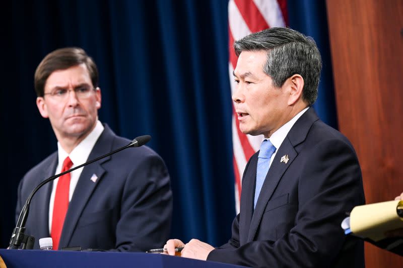 U.S. Defense Secretary Esper and South Korea's National Defense Minister Kyeong-doo participate in a news conference at the Pentagon