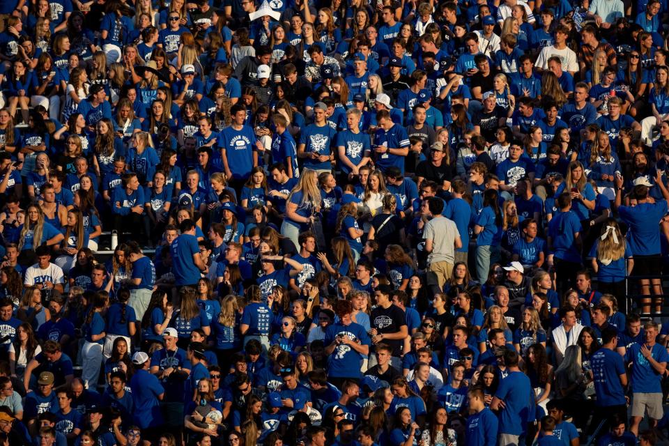 Students fill the stands before the game between the BYU Cougars and the Sam Houston Bearkats at LaVell Edwards Stadium in Provo on Saturday, Sept. 2, 2023. | Spenser Heaps, Deseret News