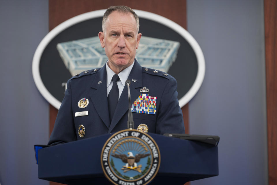 Pentagon Press Secretary Maj. Gen. Pat Ryder speaks during a press briefing on Tuesday, April 23, 2024 at the Pentagon in Washington. (AP Photo/Kevin Wolf)