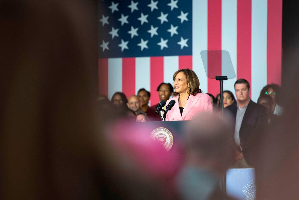 Vice President Kamala Harris called North Carolina’s new abortion law an “extreme ban.”