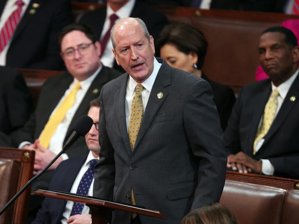 Dan Bishop, then a US Rep.-elect, delivers remarks in the House Chamber during the third day of elections for Speaker of the House at the U.S. Capitol Building on January 05, 2023 in Washington, DC.