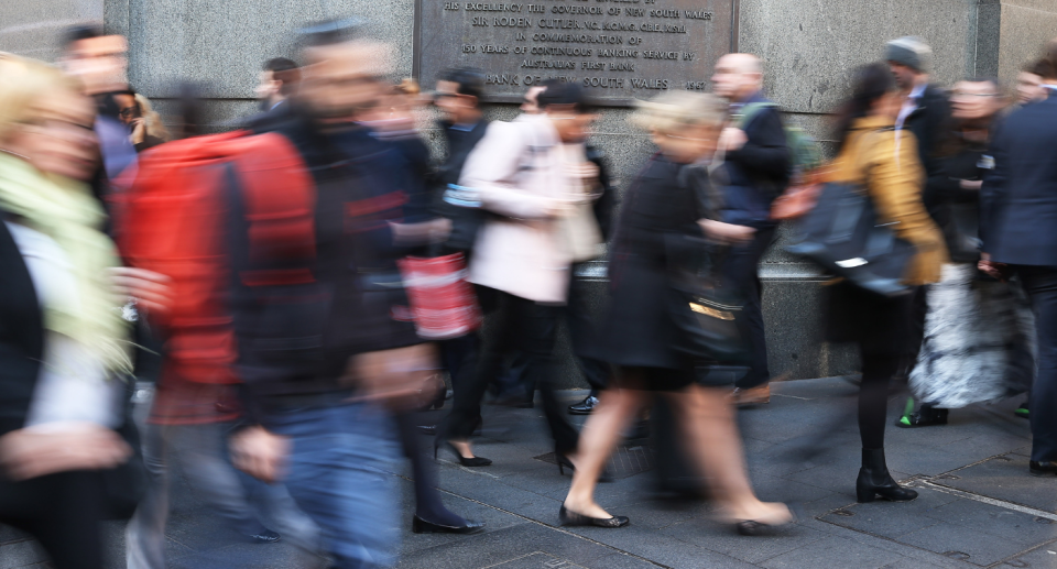 People walking through the city