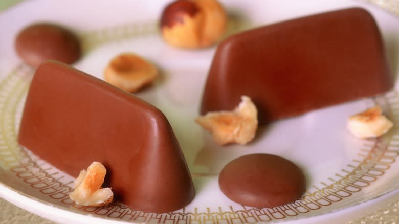 Gianduja chocolates on a plate