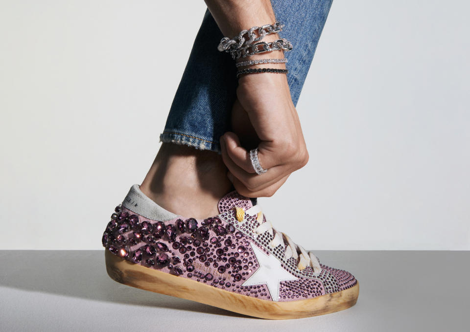 The limited-edition Super-Star sneakers included in the Golden Goose for Swarovski Creators Lab collection.