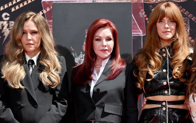 <p>Axelle/Bauer-Griffin/FilmMagic</p> Lisa Marie Presley, Priscilla Presley, Riley Keough, and Finley Aaron Love Lockwood attend the Handprint Ceremony honoring Three Generations of Presley's at TCL Chinese Theatre on June 21, 2022 in Hollywood, California.