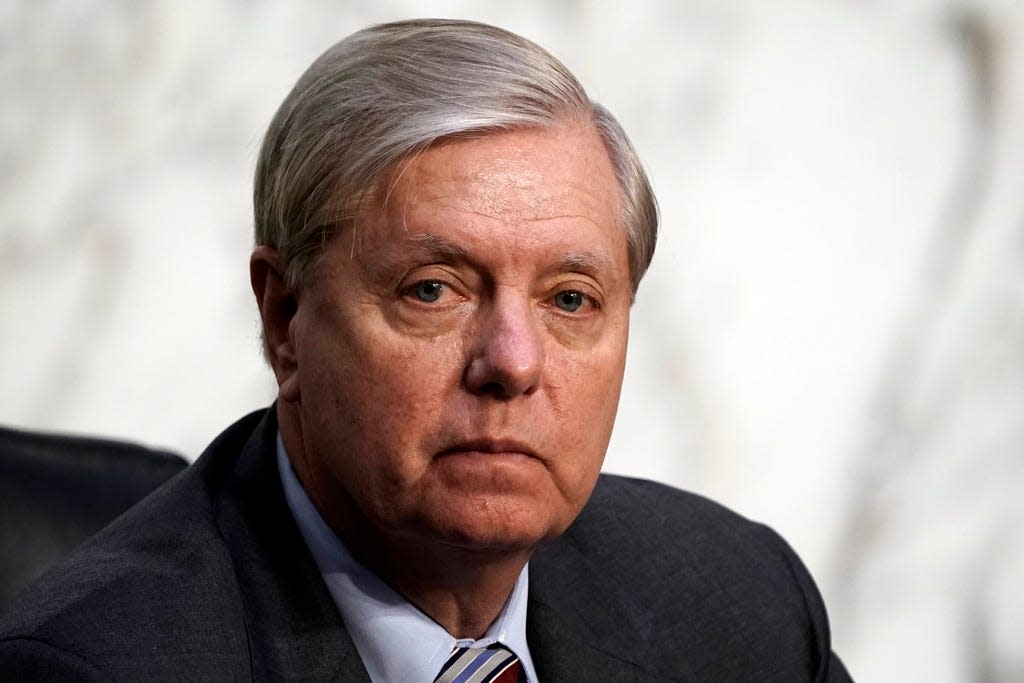 Senate Judiciary Committee Chairman Lindsey Graham, R-S.C., watches during the Senate Judiciary Committee confirmation hearing for Supreme Court nominee Amy Coney Barrett, on Capitol Hill in Washington, Thursday, Oct. 15, 2020.