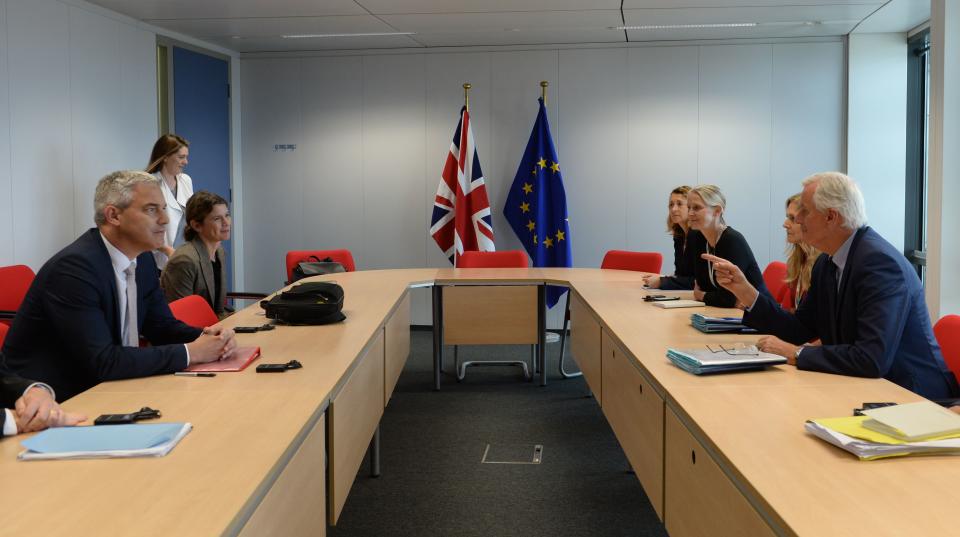 Britain's Brexit minister Stephen Barclay, left, attends a meeting with EU chief Brexit negotiator Michel Barnier in Brussels last Friday (Picture: AFP/Getty)