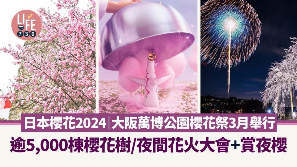 日本櫻花2024｜大阪萬博公園櫻花祭3月舉行 逾5,000棟櫻花樹/夜間花火大會+賞夜櫻