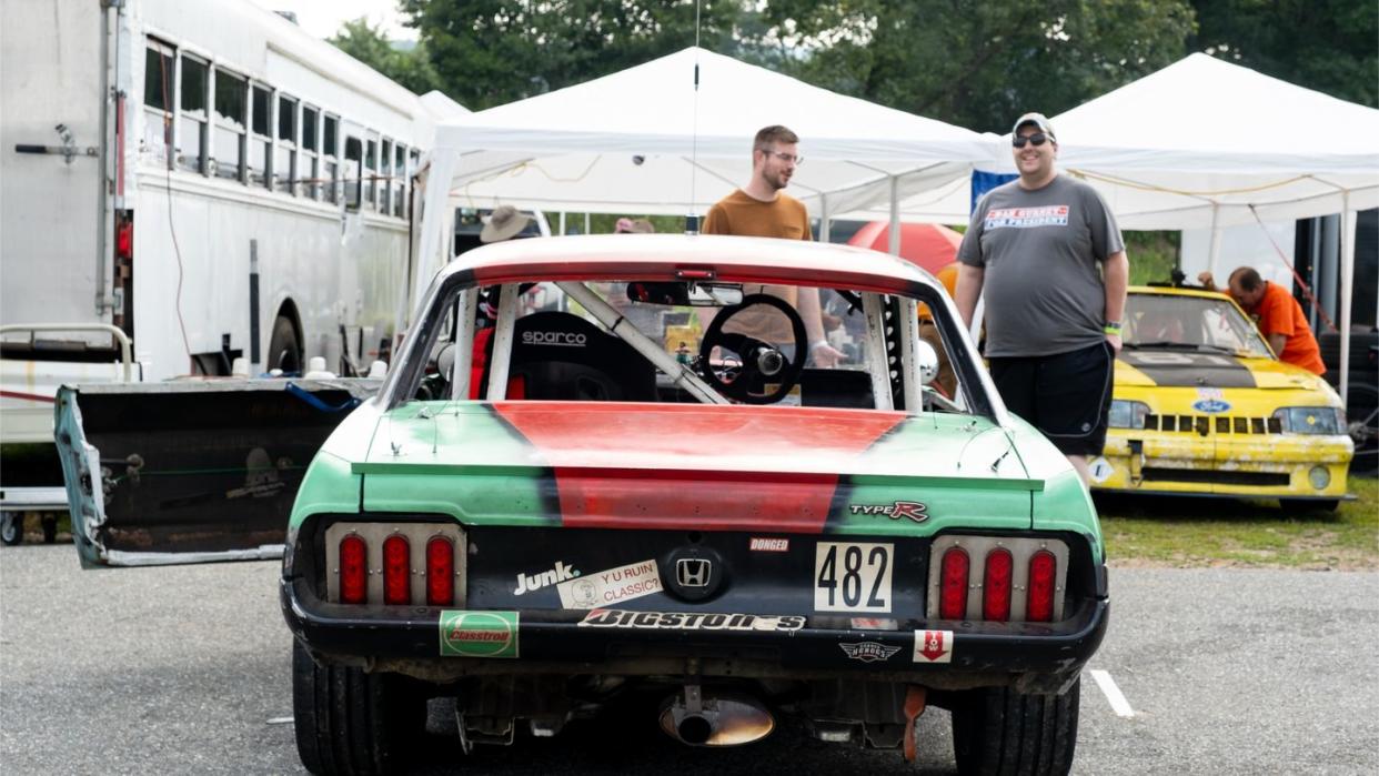 a car with people in the back