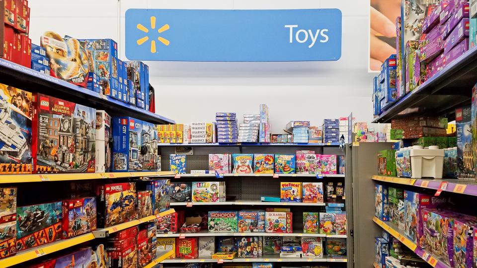 Walmart retail store kids toy section aisle, Saugus Massachusetts USA, November 26, 2018.