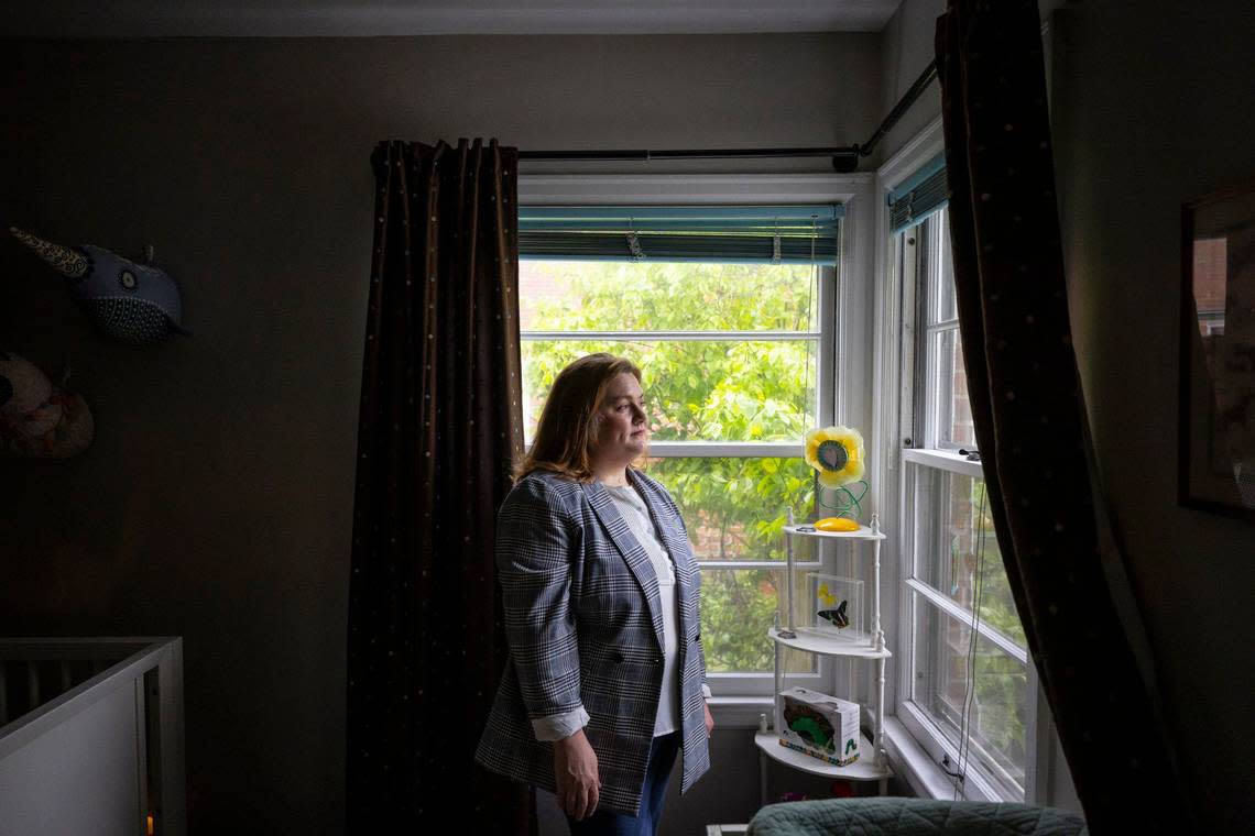 Kentucky State Rep. Lindsey Burke, D – Lexington, is photographed at her home in Lexington, Ky., on Wednesday, April 10, 2024.