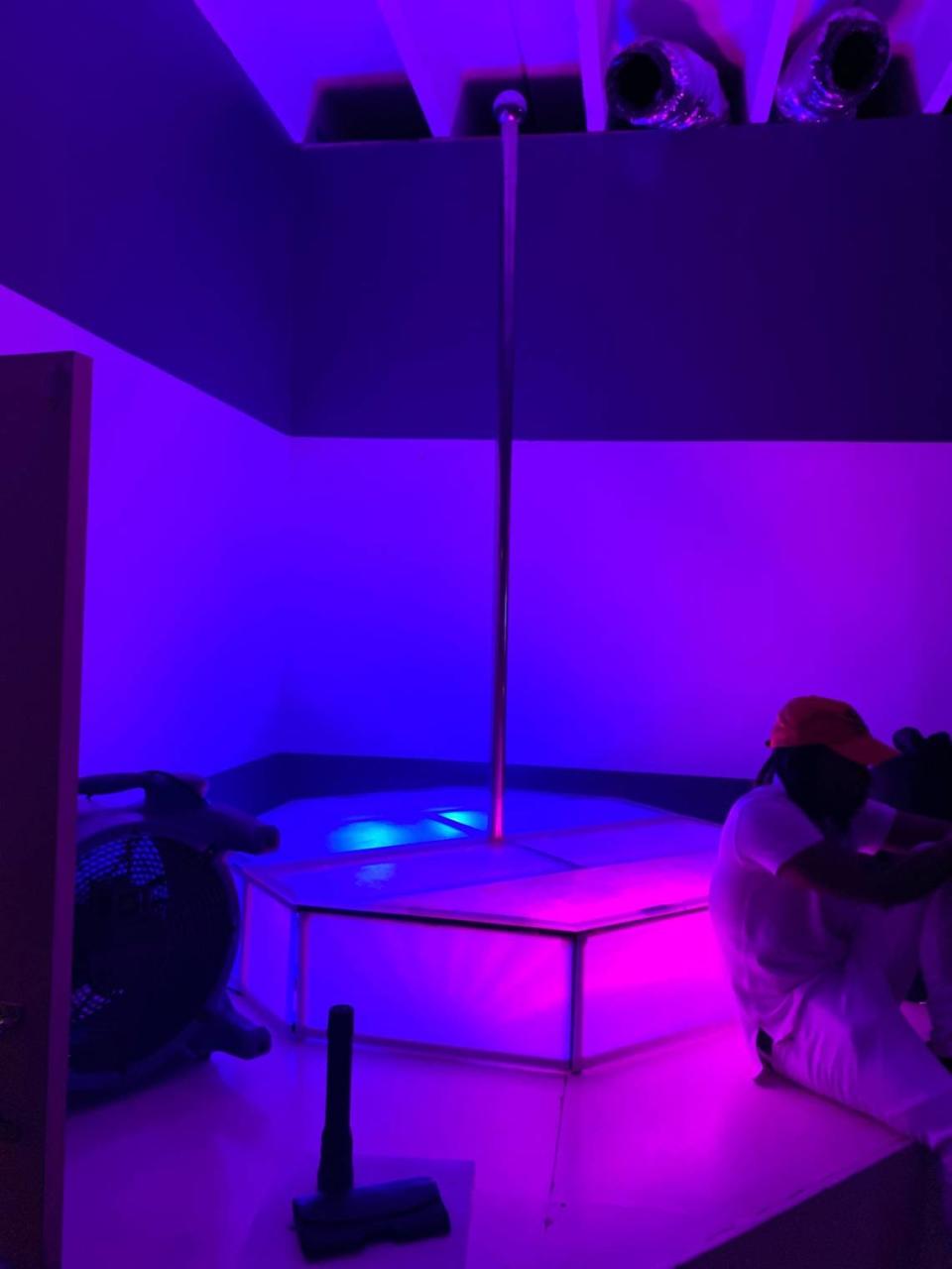 The pole in what Miami-Dade police say was a strip club operating outside COVID-19 restrictions.