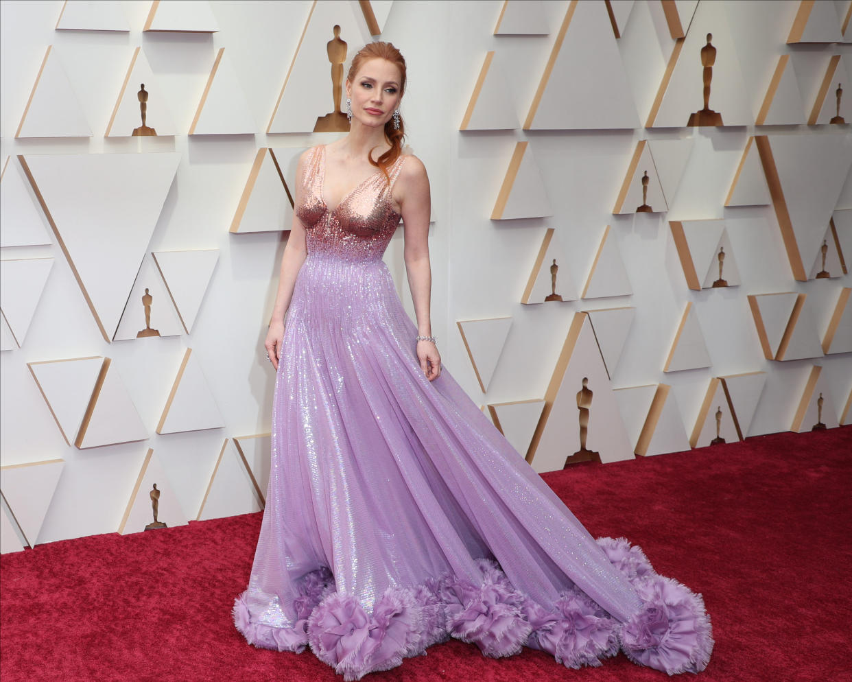 THE OSCARS®  Academy Awards Jessica Chastain The 94th Oscars® aired live Sunday March 27, from the Dolby® Theatre at Ovation Hollywood at 8 p.m. EDT/5 p.m. PDT on ABC in more than 200 territories worldwide. (ABC via Getty Images)JESSICA CHASTAIN