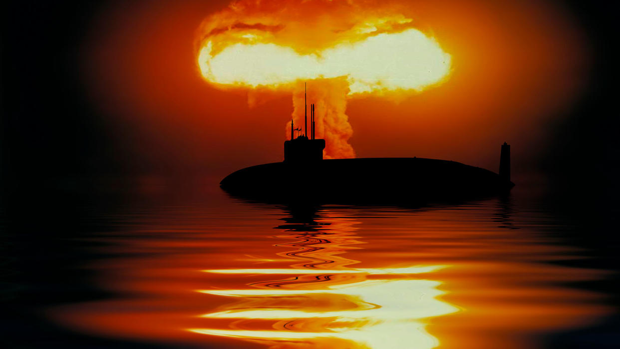  Submarine on the background of a nuclear explosion. 
