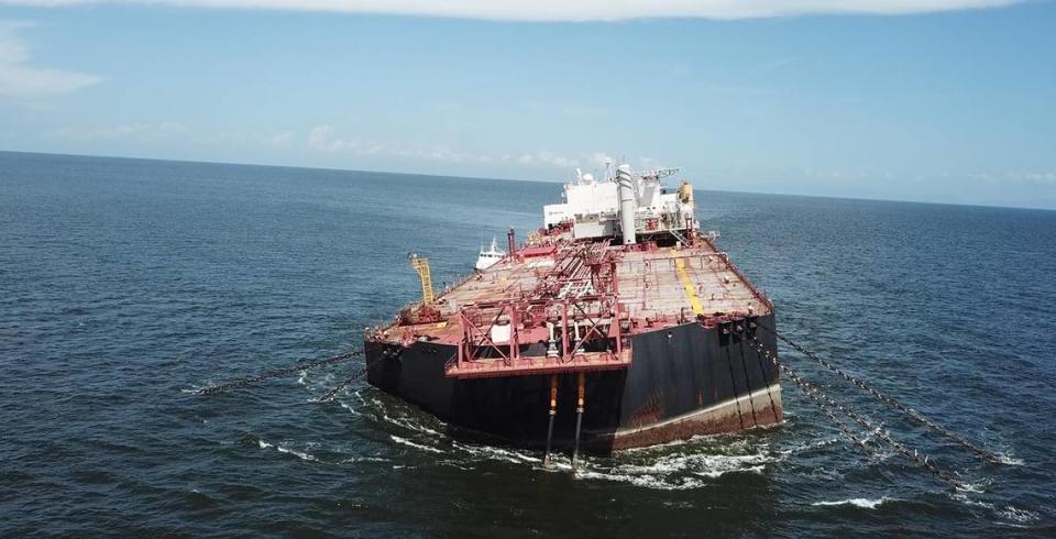 Trinidadian environmental group Fishermen and Friends of the Sea said it photographed a dangerously tilting Venezuelan-flagged vessel, the Nabarima, in the Gulf of Paria. The group said the ship is in danger of capsizing with nearly 55 million gallons of crude oil.