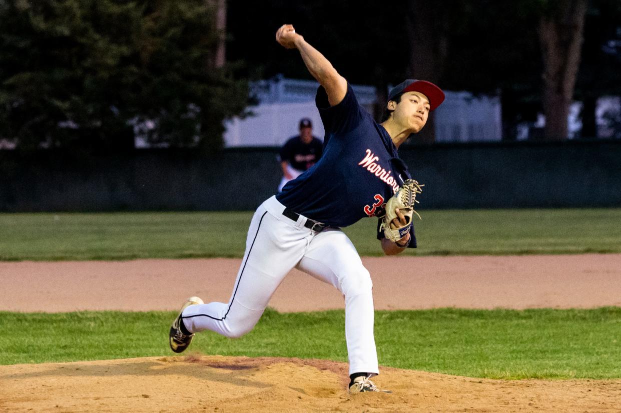 Licnoln-Sudbury pitcher Matt Mahoney throws a pitch during the opening round of the Rich Pedroli Daily News Classic game against Natick, May 25, 2023.