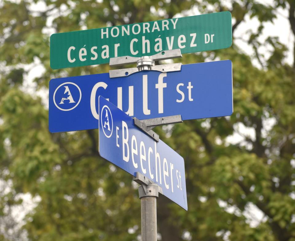 Gulf Street, on the east side of Adrian, is now officially recognized as honorary Cesar Chavez Drive after the street sign was unveiled during a ceremony Thursday at the corner of Gulf and East Beecher streets.