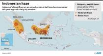 Map of Indonesia showing areas of haze and wildfire hotspots as of September 12