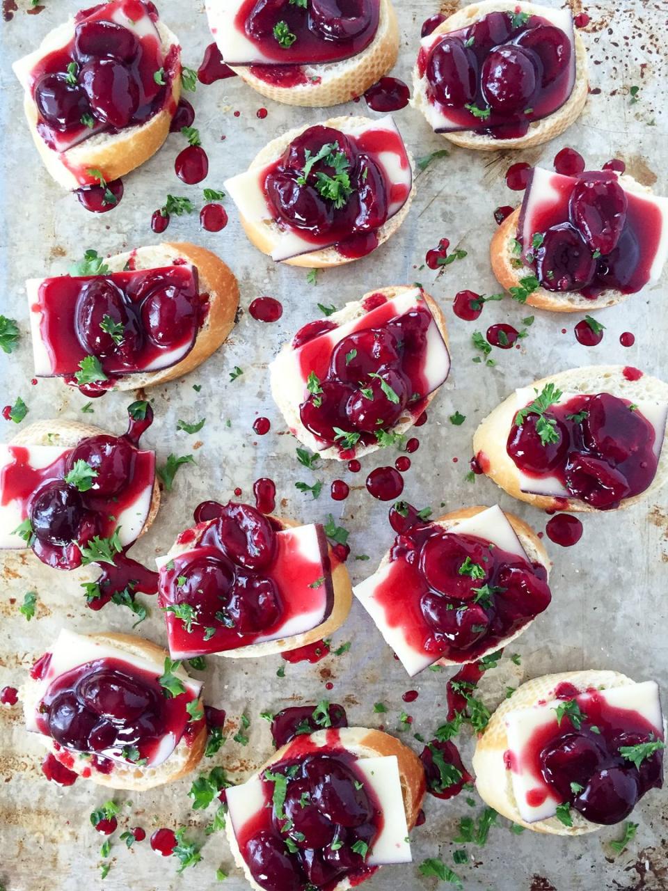 Tipsy Cheese and Cherry Crostinis