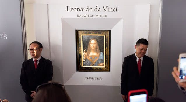 The Salvator Mundi (Saviour of the World) painting is on display at Christie's Auction House in New York. Photo: Getty