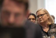 Alex Murdaugh's sister Lynn Murdaugh Goette listens in court in the double murder trial of Alex Murdaugh at the Colleton County Courthouse in Walterboro, S.C., Wednesday, Feb. 1, 2023. (Andrew J. Whitaker/The Post And Courier via AP, Pool)