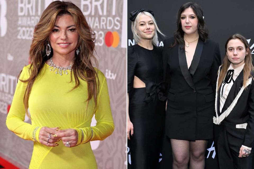 <p>JMEnternational/Getty; Axelle/Bauer-Griffin/FilmMagic</p> Shania Twain and Phoebe Bridgers, Lucy Dacus and Julien Baker of boygenius